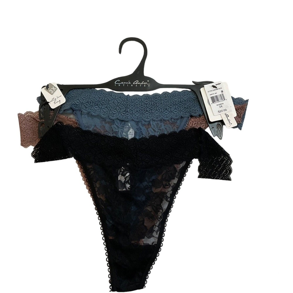 New Carrie Amber Intimates Women's 3 Pack Lace Thong Black Mauve Blue Size 3X